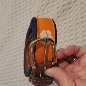 Clemson Tigers Canvas Leather Belt Orange Paw Ribbon Adult Size 34